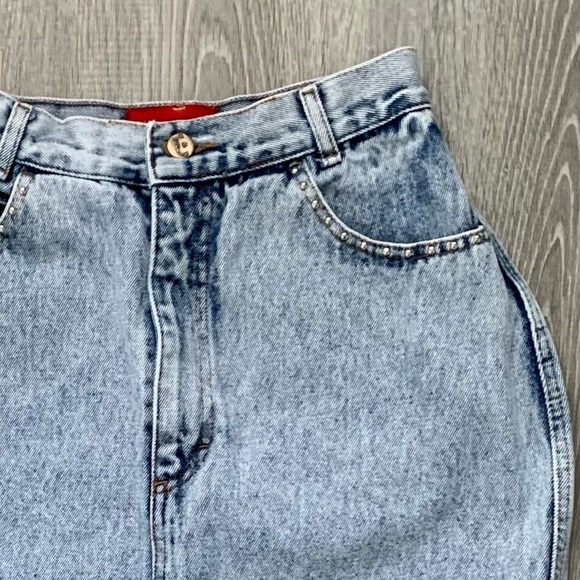 Vintage 1980s No Problem Acid Wash Short Blue Jean Skirt - Picture 2 of 6